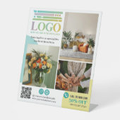 黄色のターコイズサークルのロゴ写真プロモーション 台座サイン (正面)