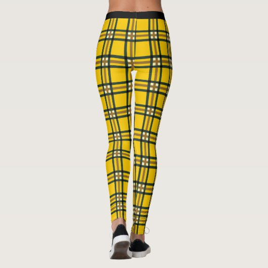 黄色のタータンチェックのブラック腰付きプレイド レギンス (裏面)