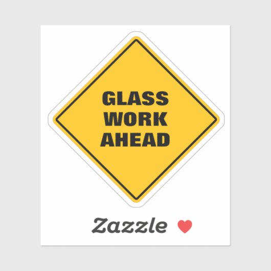 黄色のダイヤモンドに注意の道路標識ガラスの作業を進める シール (シート)