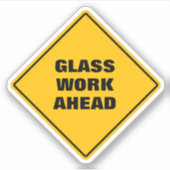 黄色のダイヤモンドに注意の道路標識ガラスの作業を進める シール (正面)
