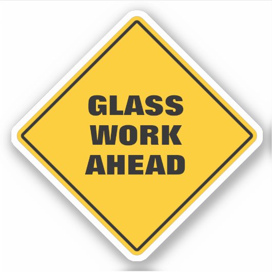 黄色のダイヤモンドに注意の道路標識ガラスの作業を進める シール (正面)