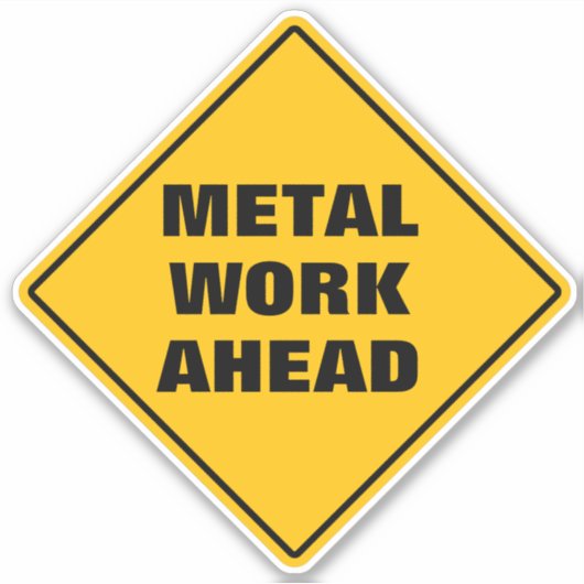 黄色のダイヤモンド道路の注意は、前方の金属作業に署名 シール (正面)