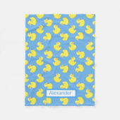 黄色のダッキー（アヒルちゃん）を青の背景にカスタマイズ フリースブランケット (正面)