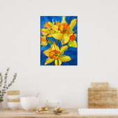 黄色のダッフォジルオリジナル水彩花アート ポスター (キッチン)