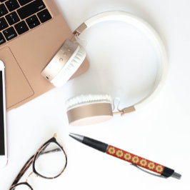 黄色のダリアの赤い花のパターン ボールペン