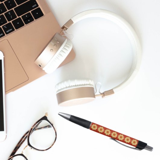 黄色のダリアの赤い花のパターン ボールペン