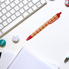 黄色のダリアの赤い花のパターン 黒ボールペン