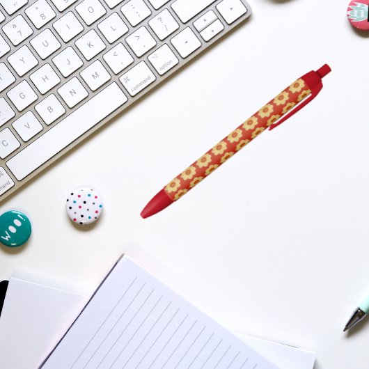 黄色のダリアの赤い花のパターン 黒ボールペン