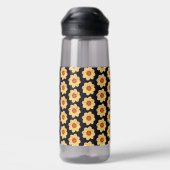 黄色のダリア花模様（黒） ウォーターボトル (背面)