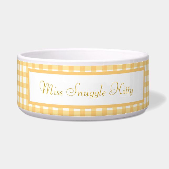 黄色のチェックパターン ボウル (正面)