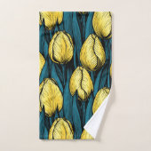 黄色のチューリップと青葉い バスタオルセット (ハンドタオル)