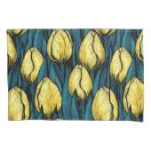 黄色のチューリップと青葉い 枕カバー (正面左)