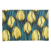 黄色のチューリップと青葉い 枕カバー (正面右)