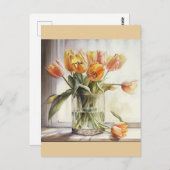 黄色のチューリップの水色 ポストカード (正面/裏面)