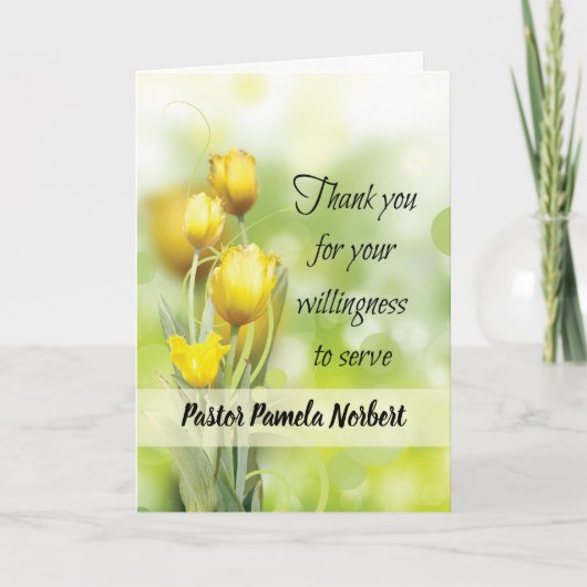 黄色のチューリップを提供する省に感謝 カード (正面)