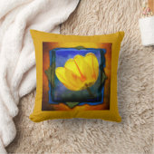 黄色のチューリップオンブルーグリーンオレンジグランジ枕 クッション (ブランケット)