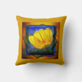 黄色のチューリップオンブルーグリーンオレンジグランジ枕 クッション (裏面)