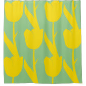 黄色のチューリップフローラ花パターンセージ緑 シャワーカーテン (正面)