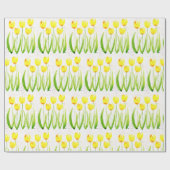 黄色のチューリップ花の水色ヴィンテージ ラッピングペーパー (フラット)