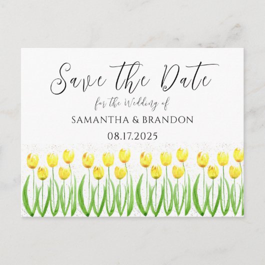 黄色のチューリップ花水彩フローラ 素朴 ポストカード (正面)