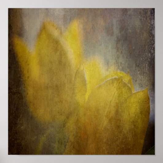 黄色のチューリップ花素朴フローラアート ポスター (正面)