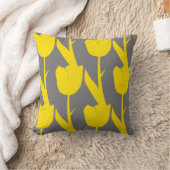 黄色のチューリップ金ゴールドフローラ花パターングレー クッション (ブランケット)