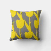 黄色のチューリップ金ゴールドフローラ花パターングレー クッション (裏面)