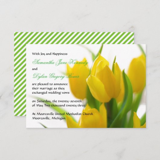 黄色のチューリップ – 3x5結婚の発表 招待状 (正面/裏面)