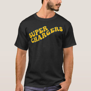 黄色のテキストとネイビーの概要を持つスーパーチャージャ Tシャツ