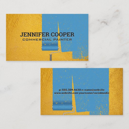 黄色のテクスチャ壁 |ロ絵を描ーラーブルー絵を描 名刺 (正面/裏面)