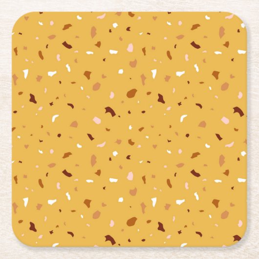 黄色のテラゾパターン スクエアペーパーコースター (正面)