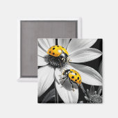 黄色のテンポウムシのカブトムシ白黒花 マグネット (正面/裏面)
