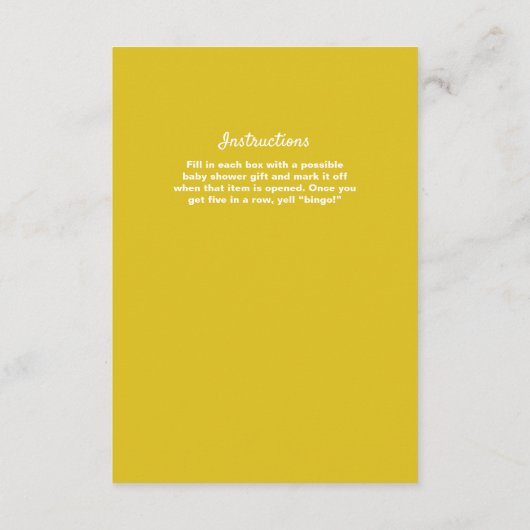 黄色のテールゲートテーマベビーシャワービンゴカード 招待状 (裏面)