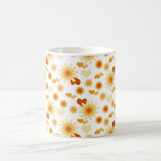 黄色のデイジーとハート コーヒーマグカップ (中央)