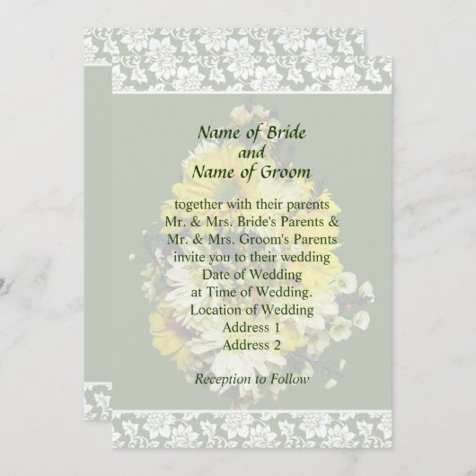 黄色のデイジーと白の菊の結婚式招待状 招待状 (正面/裏面)