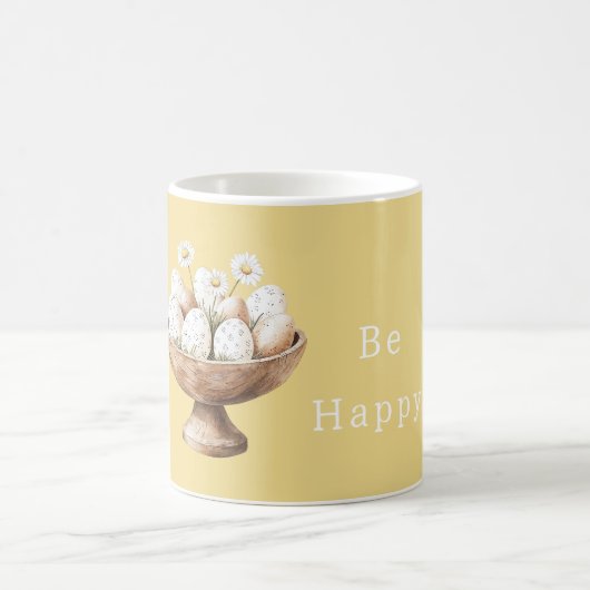 黄色のデイジーの花が飾られたボウルの卵 コーヒーマグカップ (中央)