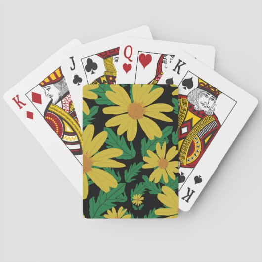 黄色のデイジーの花葉との遊緑 トランプ (裏面)