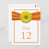 黄色のデイジーオレンジ色のリボンテーブル番号カード ポストカード (正面/裏面)