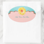 黄色のデイジーオンピンク&ティール(緑がかった色)カスタマイズ 楕円形シール (バッグ)