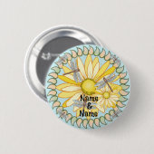 黄色のデイジーピンボタン 缶バッジ (正面&裏面)