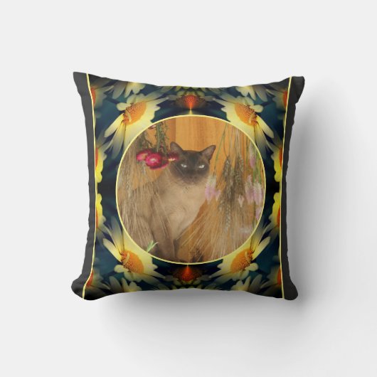 黄色のデイジーフラワーフレーム自分の写真を作成 クッション (正面)