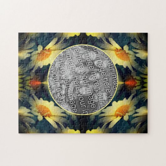 黄色のデイジーフラワー抽象芸術自分の写真を作成 ジグソーパズル (横)