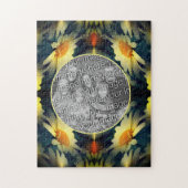 黄色のデイジーフラワー抽象芸術自分の写真を作成 ジグソーパズル (縦)