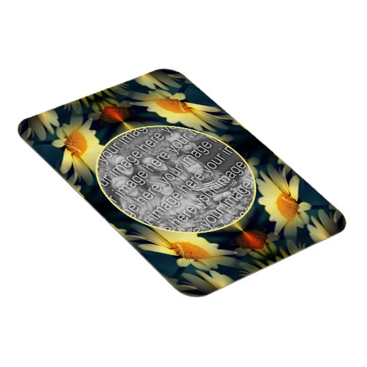 黄色のデイジーフラワー抽象芸術自分の写真を作成 マグネット (右側)