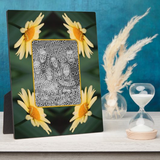 黄色のデイジーフラワー自分の写真を追加 フォトプラーク (側面)