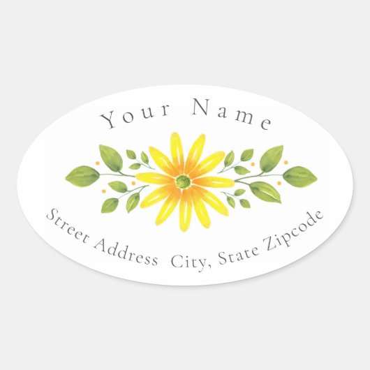 黄色のデイジーフローラスワッグラベル 楕円形シール (正面)