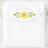 黄色のデイジーフローラスワッグラベル 楕円形シール (バッグ)