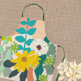 黄色のデイジー抽象芸術モダンカラーブロック エプロン
