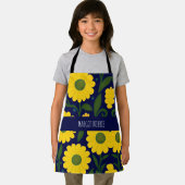 黄色のデイジー青の背景の花のパターン エプロン (インサイチュ)