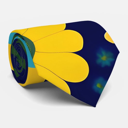 黄色のデイジー青の背景の花のパターン ネクタイ (ロール)